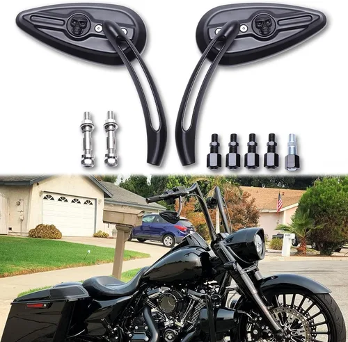 Espejos retrovisores de 8 mm/10 mm para motocicleta con diseño de calavera para Harley Touring, Road King, Street Glide, Dyna, Suzuki, Kawasaki