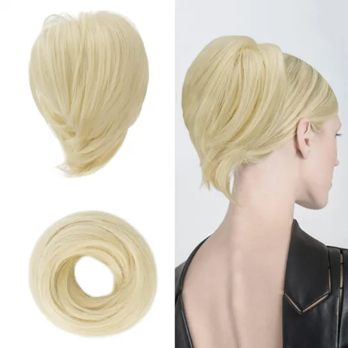 Miniatura 23 de BARSDAR Extensión de cola de caballo y moño de pelo de cobre, extensiones de moño corto sintético liso elástico para mujer, moños desordenados