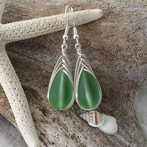 Miniatura 34 de Yinahawaii Handmade Sea Glass Earrings, Hawaiian Jewelry, Wire Braided Earrings Teardrop Earrings, Beach Jewelry Sea Glass Jewelry For Women Cobalt