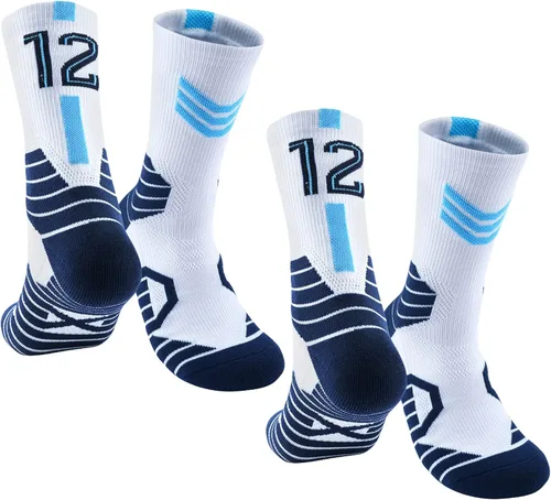 Miniatura 35 de 2 pares de calcetines de baloncesto para hombres y niños, equipo de baloncesto con número de la suerte, calcetines de estrella para niños y adultos