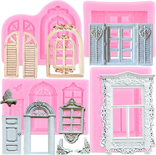 Miniatura 7 de Mujiang Molde de silicona para banco, puente, puerta, ventana, pájaros, flores, fondant, para decoración de pasteles, caramelo, arcilla, resina