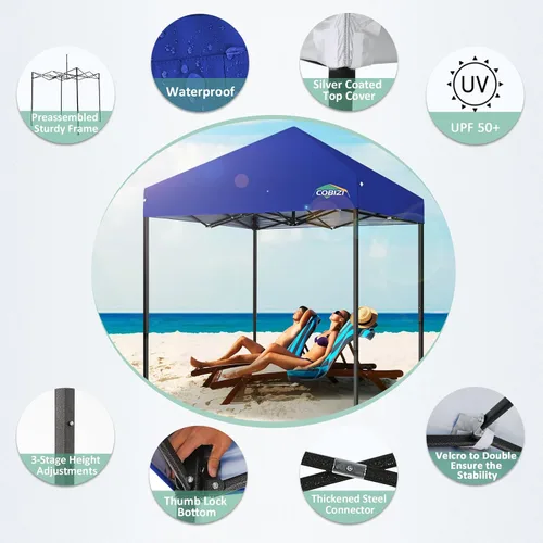 Miniatura 202 de COBIZI Tienda de campaña desplegable de 6.6 x 6.6 pies, toldo resistente, fácil de instalar, impermeable, para exteriores, fiestas, playa, jardín