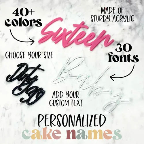 Miniatura 2 de Placa de nombre para pastel personalizada Nombre de decoración de pastel personalizado para fiesta de cumpleaños, ducha, boda Más de 40 opciones