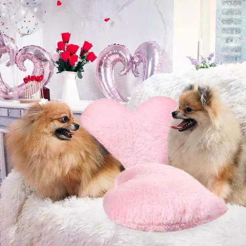 Miniatura 5 de Remerry 4 almohadas de corazón, almohadas de San Valentín, almohada decorativa para dormitorio, cama, sofá, fiesta de pijamas para niños y niñas Rosa