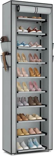Miniatura 9 de ROJASOP Zapatero con cubiertas, organizador de zapatos grande de 10 niveles, almacenamiento alto para 20-22 pares de zapatos y botas, organizador