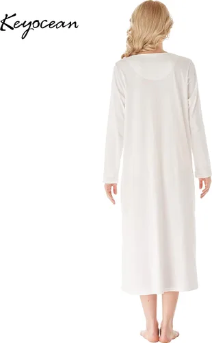 Miniatura 2 de Keyocean. - Camisón largo para mujer, de algodón, suave, ligero, ropa de dormir y de descanso para el verano.
