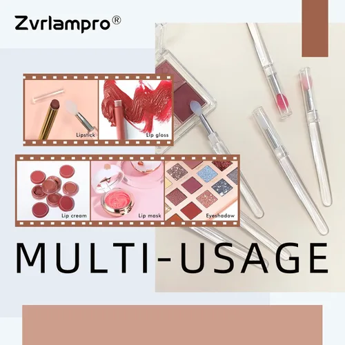Miniatura 2 de Cepillo de labios de silicona, 4 varillas de brillo de labios rosa con tapa, cerdas de silicona suaves, 6 pulgadas de longitud, para brillo