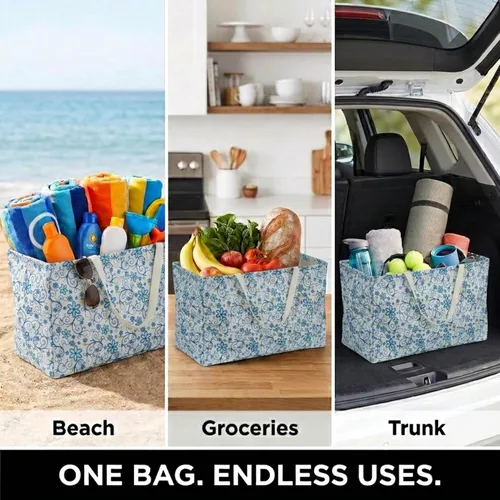 Miniatura 5 de Household Essentials Bolso de lona Krush con estampado floral blanco y azul, bolsa multiusos para todos los propósitos Floral azul