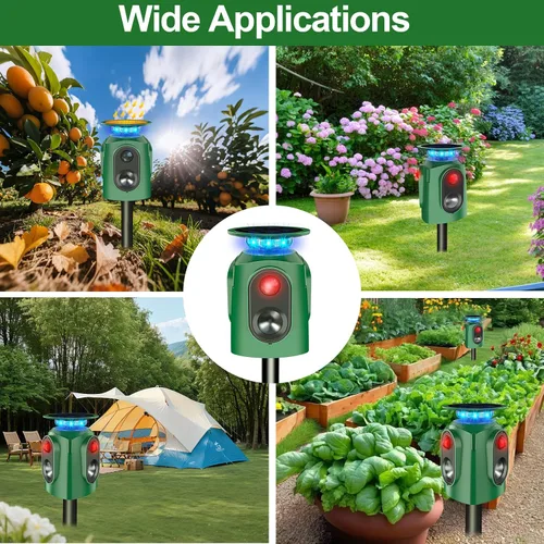 Miniatura 6 de Repelente ultrasónico de animales para exteriores – Repelente de gatos y disuasorio de ciervos con sensor PIR y alimentado por energía solar