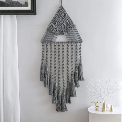 Miniatura 3 de Tapiz colgante de algodón tejido de macramé, decoración de pared hecha a mano, tapiz para decoración de pared del hogar, frontón de pared de 10.5 x