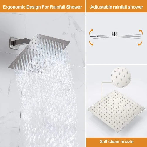 Miniatura 9 de Sistema de ducha de lluvia con ducha de mano, juego de grifo de ducha montado en la pared de 10 pulgadas para baño, mezclador de lluvia de lujo