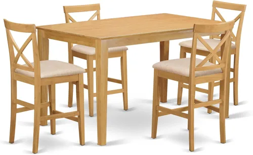 East West Furniture CAPB5H-OAK-C - Juego de mesa de comedor de 5 piezas de altura de mostrador, incluye una mesa de cocina rectangular y 4 sillas de