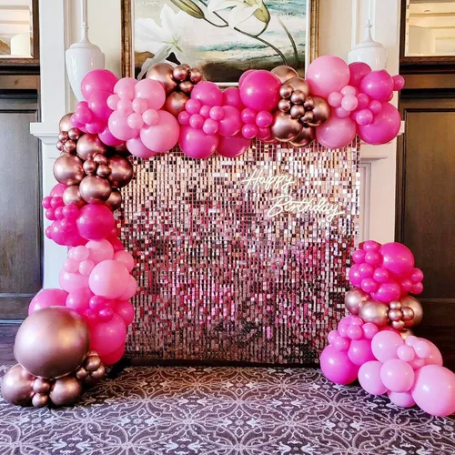 Miniatura 5 de COKAOBE Kit de arco de guirnaldas de globos rosados, 124 globos de látex rosa pastel, rosa pastel, magenta metálico para boda, compromiso, temática