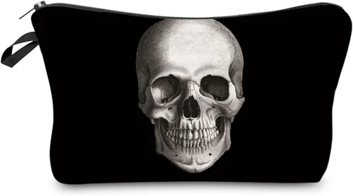 Deanfun Bolsa de cosméticos para mujer, con estampado 3D de calavera negra, bolsa de maquillaje impermeable, bolsa de aseo de viaje, accesorios de