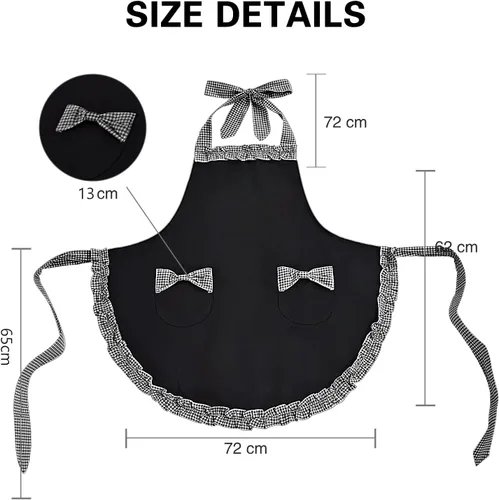 Miniatura 2 de Violet Mist Lindos delantales negros para mujeres con bolsillos, delantales vintage retro elegantes para niñas con lazo, vestido sexy de los años