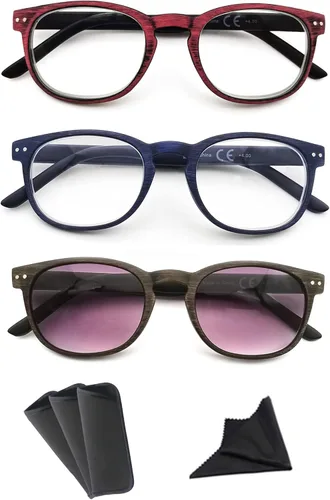 Miniatura 10 de Gafas de lectura negras para mujeres y hombres, elegantes, ligeras, con aumento +0.50, gafas de lectura con bisagras de resorte, paquete de 3