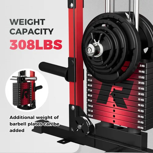 Miniatura 7 de RitFit M1 Pro Smith Machine con sistema de cruce de cables, jaula de potencia multifunción para sentadillas y rack de potencia para gimnasio en Negro
