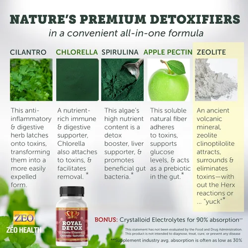 Miniatura 3 de Royal Detox - Limpieza todo en uno Zeolita, cilantro, clorella, espirulina, pectina de manzana, desintoxicación de cuerpo completo, hígado, colon