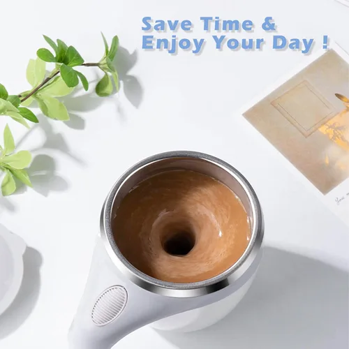Miniatura 2 de Taza autoagitación - Taza magnética eléctrica automática, taza de mezcla giratoria linda, para remover café/té/chocolate caliente/leche en Blanco