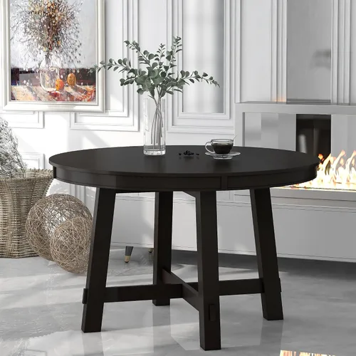 Miniatura 10 de Farmhouse - Juego de mesa de comedor de 5 piezas, mesa de comedor redonda extensible con 4 cómodas sillas tapizadas, juego de muebles funcionales