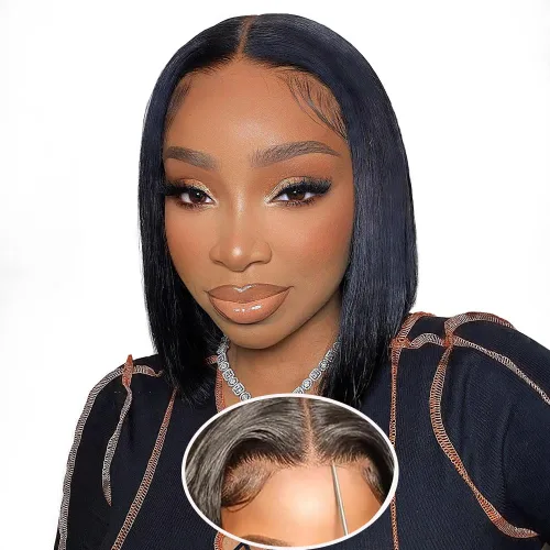 Miniatura 13 de Peluca Bob Corta de Cabello Humano 13x4 Pelucas Bob Frontales de Cabello Humano Pre Desplumadas para Mujeres Negras Pelucas de Encaje Frontal Bob 10