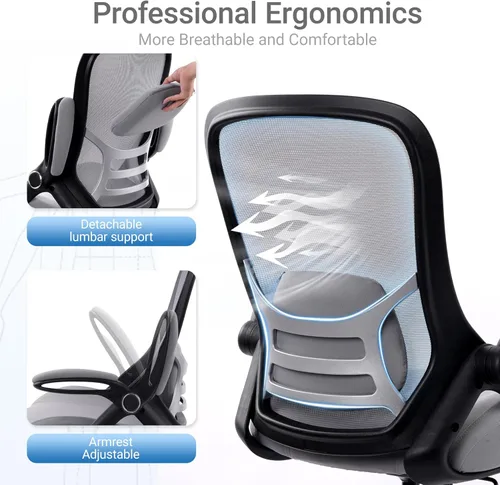 Miniatura 5 de HYLONE Silla de dibujo resistente de 400 libras, asiento grueso de 5 pulgadas, silla de oficina con reposabrazos abatibles, silla ergonómica alta