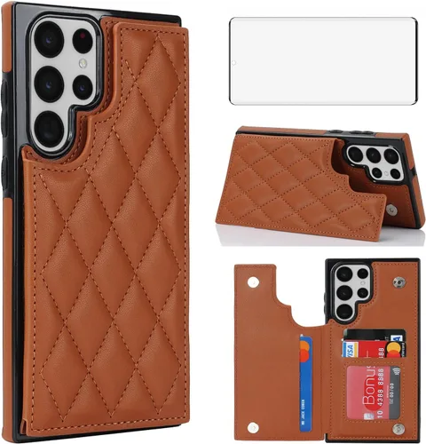 Miniatura 13 de Asuwish Funda de teléfono para Samsung Galaxy S22 Ultra 5G con protector de pantalla de vidrio templado y soporte de tarjeta de crédito RFID de Oro
