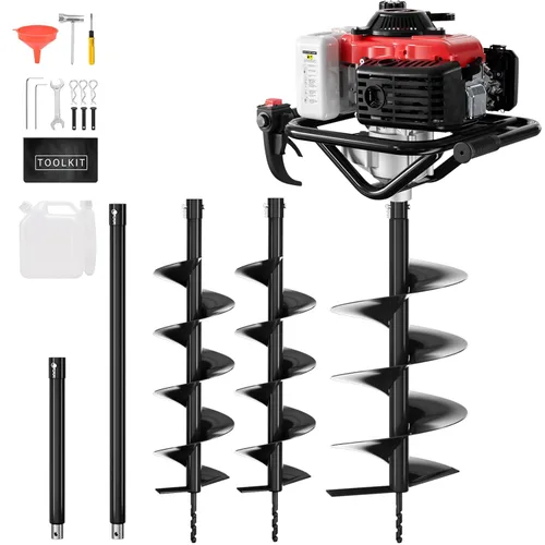 Miniatura 6 de Baotree Excavadora de agujeros para postes, excavadora de agujeros de poste de barrena de 68 cc, excavadora de tierra a gas de 4 tiempos con 2