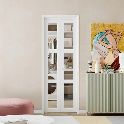 Miniatura 25 de BARNER HOME Puerta plegable, puerta de armario de cristal transparente de 3 lites, para apertura de 48 x 80 pulgadas, puertas plegables con kits