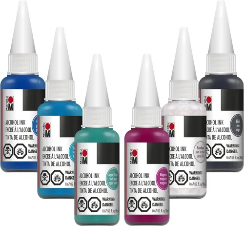 Marabu Tinta de alcohol para resina epoxi, juego de 6 colores clásicos de tinta de alcohol, tintas de alcohol vibrantes y versátiles para arte de