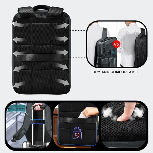 Miniatura 6 de Mochila para laptop delgada y expandible de 15.6 pulgadas, mochila para computadora resistente al agua, antirrobo, mochila de viaje para hombres