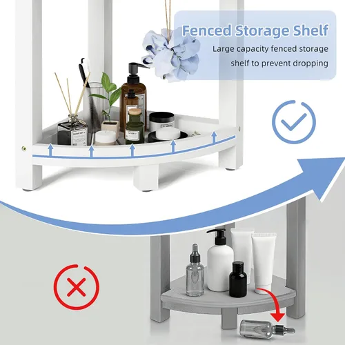 Miniatura 6 de Taburete de ducha esquinero de bambú de 2 niveles para afeitar piernas, banco impermeable con estante de almacenamiento y jabonera, reposapiés Blanco