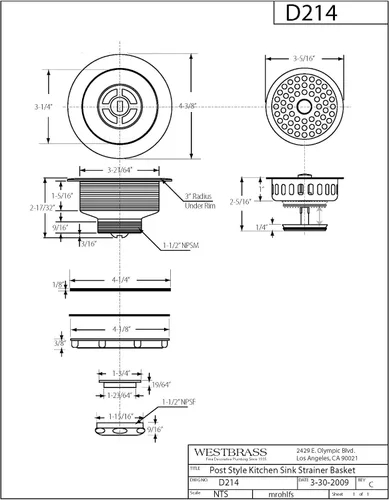 Miniatura 5 de Westbrass D214-62 - Colador grande para fregadero de cocina de 3-1/2 pulgadas, color negro mate Mate negro