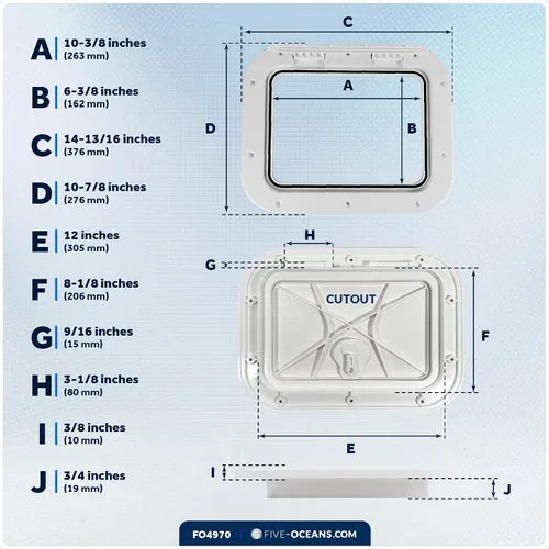 Miniatura 7 de Five Oceans Escotilla de barco, escotilla de acceso marítimo, tapa rectangular para escotilla de barco con pestillo de bloqueo, color blanco roto