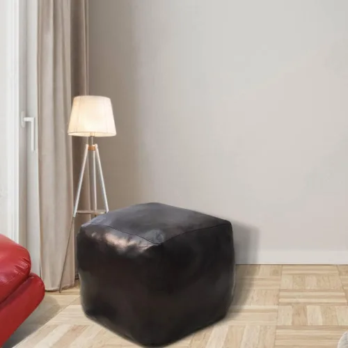 Miniatura 38 de Rugsotic Carpets Puf de cuero de cabra redondo hecho a mano ecológico negro – Puf de forma redonda, 14.0 in x 14.0 in x 14.0 in x 14.0 in, liso