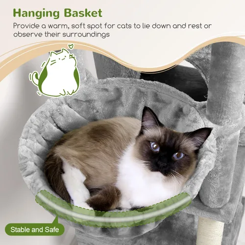 Miniatura 5 de Globlazer Torre de árbol para gatos, muebles para gatos de varios niveles extra altos de 76 pulgadas con cómodos condominios, hamaca y perchas