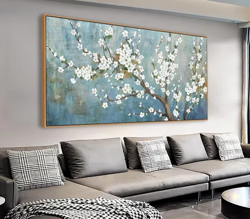 Miniatura 13 de Arte de Pared en Lienzo de Abedul Enmarcado - Imágenes Abstractas de Árboles de Abedul para Pintura Moderna en Lienzo Turquesa, Obra de Arte