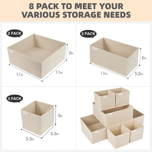 Miniatura 2 de Criusia Organizador de cajones de ropa, paquete de 8 organizadores de cajones para ropa interior, caja de almacenamiento de tela plegable