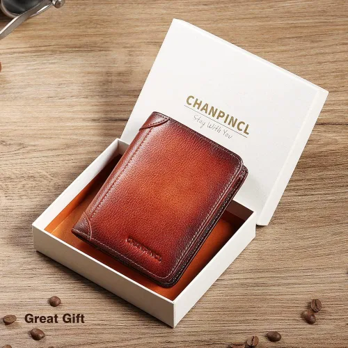 Miniatura 16 de Billetera de piel triple con bloqueo RFID para hombre con 2 ventanas de identificación, 2 compartimentos para efectivo, 6-8 ranuras para tarjetas