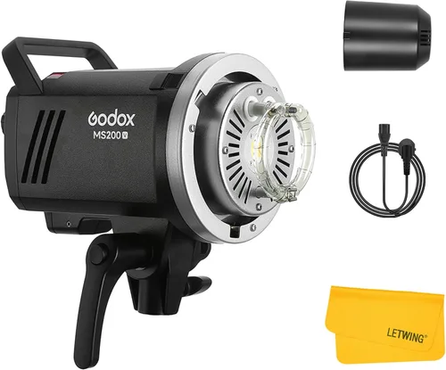 Godox MS200V MS200-V - Luz estroboscópica de estudio, 200W 110V 2.4G Flash de fotografía compacta, lámpara de modelado LED de 10W, monolight de