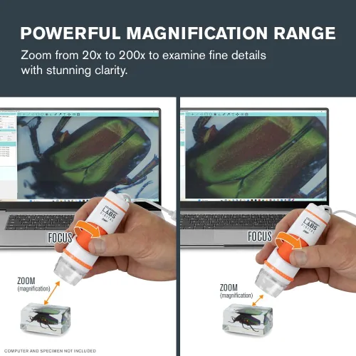 Miniatura 5 de Celestron Labs - Microscopio digital de mano de 2 MP – 20 aumentos – 200x – Software captura fotos, vídeos – Iluminación LED y filtro polarizador