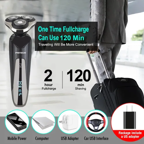 Miniatura 4 de Maquinilla de afeitar eléctrica para hombres – Afeitadora eléctrica recargable para hombres, maquinilla de afeitar inalámbrica impermeable en seco