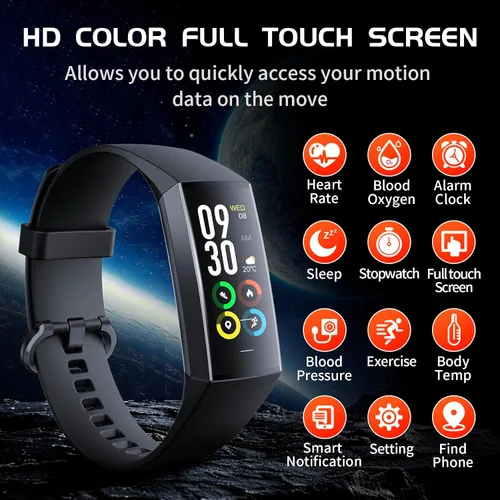 Miniatura 2 de Rastreador de actividad física con monitor de sueño de oxígeno en sangre y frecuencia cardíaca 24/7, monitor de actividad con pantalla táctil AMOLED