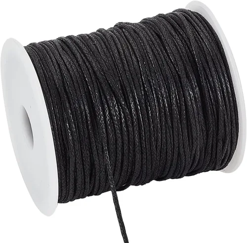 PH PandaHall Cordón de algodón encerado de 100 yardas de 0.059 pulgadas (0.059 in), hilo encerado negro, cuerda de cuentas para pulseras, collares,