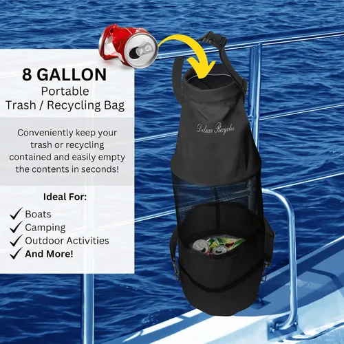 Miniatura 2 de Bolsa de basura para barco, tela Oxford de malla 600D resistente con cremallera inferior y cierre de goma superior, a prueba de fugas y lavable
