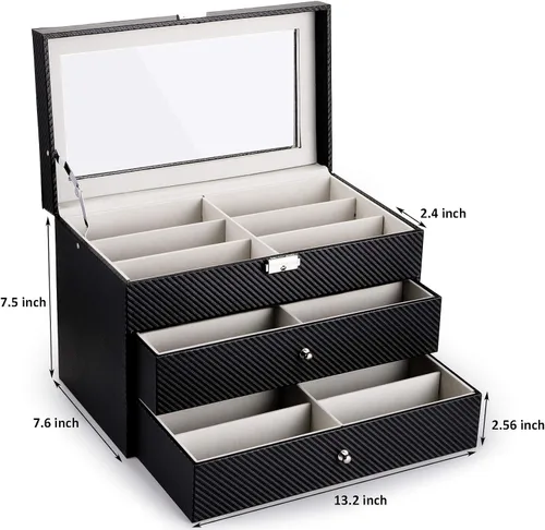 Miniatura 2 de Nicunom Organizador de lentes de sol con 18 ranuras para coleccionista gafas de sol caja de almacenamiento de gafas con cajón con cerradura