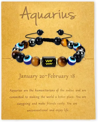 Zodiac Triple Protection Bracelet Evil Eye Hematite Obsidian Tiger Eye Chakra Healing Crystal Bead for Men Women Good Luck Spiritual Jewelry