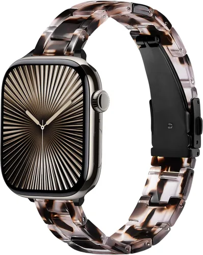 Miniatura 10 de Correa delgada de resina compatible con Apple Watch Band de 38mm, 40mm, 41mm, 42mm, 44mm, 45mm, 46mm, pulsera de tortuga fina de 14mm ligera