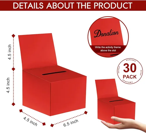 Miniatura 2 de Paquete de 30 cajas de sugerencias para rifas con ranura, cajas de cartón de 6.5 x 4.5 x 4.5 pulgadas con ranura para boletos y cabecera extraíble