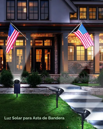 Miniatura 2 de Focos solares para exteriores, focos solares brillantes para paisaje, impermeables, 18 LED, 2 en 1, luz de bandera con energía solar, luces